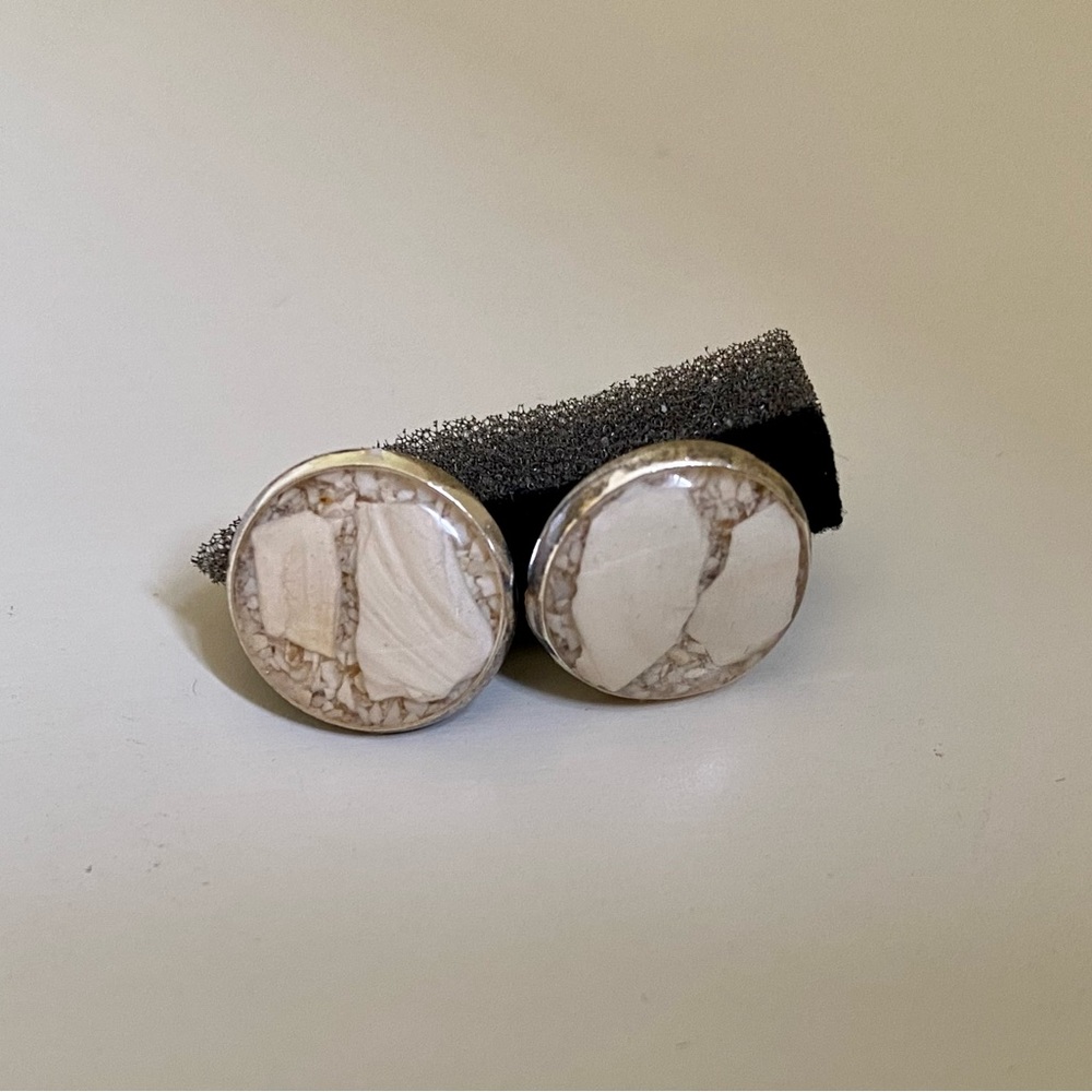 New shell and sand button pierced earrings Maine Center for Craft